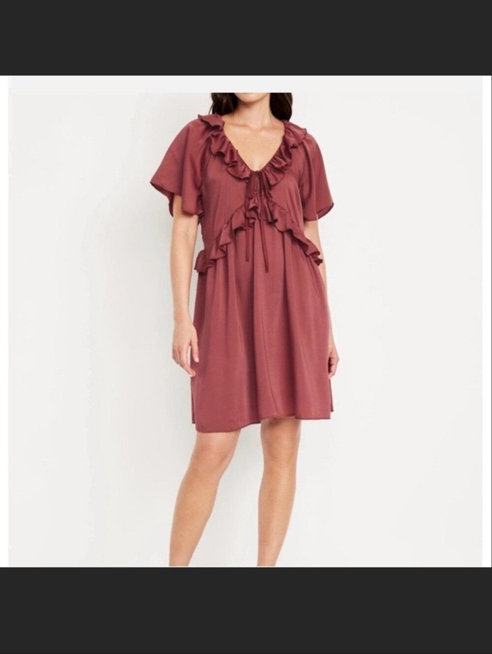 Old Navy Mauve Ruffle V-Neck Mini Dress